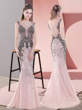 Excellent Side Zipper Dress for Prom Pink for Prom and Party with Beading and Lace Sweep Train