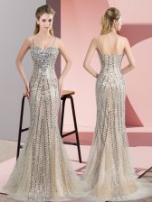 Colorful Champagne Sleeveless Tulle Sweep Train Zipper Prom Dress for Prom and Party