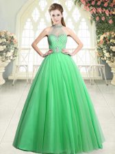 Edgy Halter Top Sleeveless Zipper Homecoming Dress Green Tulle