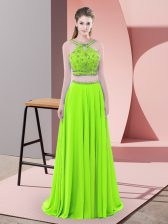  Two Pieces Sleeveless Dress for Prom Sweep Train Backless