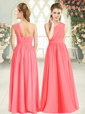  Floor Length Watermelon Red One Shoulder Sleeveless Zipper