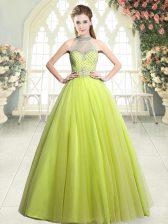 Dramatic Beading Prom Party Dress Yellow Green Zipper Sleeveless Floor Length