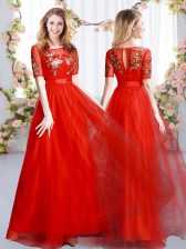 Best Selling Scoop Short Sleeves Zipper Damas Dress Red Tulle