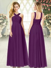 Stunning Purple Zipper Ruching Sleeveless Floor Length