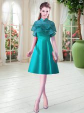  Ruffled Layers Homecoming Dress Teal Lace Up Cap Sleeves Knee Length