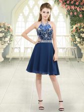  Halter Top Sleeveless Zipper Prom Evening Gown Blue Chiffon