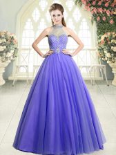 Custom Made Floor Length Lavender Prom Evening Gown Tulle Sleeveless Beading