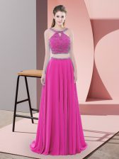Beautiful Chiffon Sleeveless Homecoming Dress Sweep Train and Beading