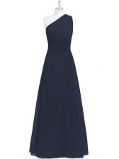 Artistic Black A-line Chiffon One Shoulder Sleeveless Ruching Floor Length Side Zipper Evening Dress