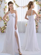 Inexpensive Sleeveless Brush Train Beading Lace Up Quinceanera Dama Dress