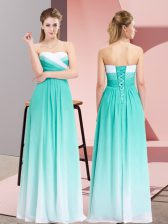 Gorgeous Turquoise Lace Up Sweetheart Ruching Prom Gown Chiffon Sleeveless