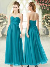  Ankle Length Empire Sleeveless Teal Prom Dress Zipper