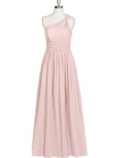  Sleeveless Chiffon Floor Length Side Zipper Evening Dress in Baby Pink with Ruching