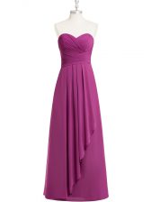 Nice Fuchsia Zipper Sweetheart Ruching Prom Dress Chiffon Sleeveless