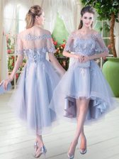 Half Sleeves Appliques Lace Up Evening Dress