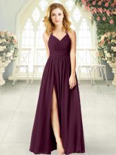  Burgundy Sleeveless Chiffon Zipper Prom Gown for Prom and Party