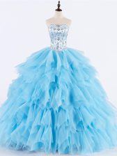 High Quality Ball Gowns 15 Quinceanera Dress Baby Blue Sweetheart Tulle Sleeveless Floor Length Lace Up