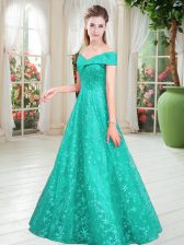  Turquoise Off The Shoulder Neckline Beading Sleeveless Lace Up