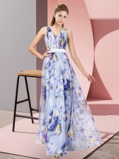  Floor Length Zipper Evening Dress Multi-color for Prom and Party with Pattern