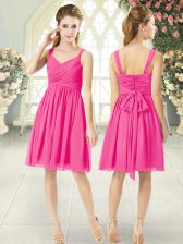 Deluxe Knee Length Empire Sleeveless Hot Pink Prom Dresses Zipper