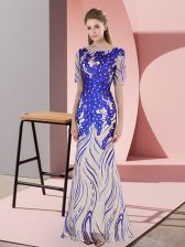 Beautiful Royal Blue Half Sleeves Appliques and Sequins Floor Length 