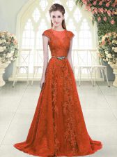  Scoop Cap Sleeves Tulle Beading and Lace Sweep Train Zipper