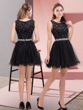 Fashion Mini Length Black Prom Dresses Tulle Sleeveless Beading