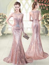  Pink Scoop Neckline Beading Prom Party Dress Sleeveless Zipper
