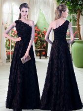 Exquisite One Shoulder Sleeveless Prom Party Dress Floor Length Appliques Black
