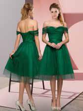  Tea Length Green Prom Party Dress Off The Shoulder Sleeveless Lace Up