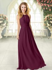 Affordable Floor Length Burgundy Prom Dress Scoop Sleeveless Zipper