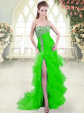 Fantastic Green Homecoming Dress Prom and Party with Beading and Ruffled Layers Sweetheart Sleeveless Brush Train Lace Up