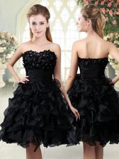  Sweetheart Sleeveless Prom Party Dress Mini Length Beading and Appliques and Ruffles Black Organza