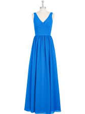 Low Price Floor Length Royal Blue V-neck Sleeveless Zipper