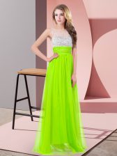 Romantic Scoop Sleeveless Prom Evening Gown Floor Length Sequins Chiffon