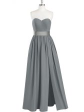 Stylish Grey Empire Sweetheart Sleeveless Chiffon Floor Length Zipper Belt Prom Party Dress