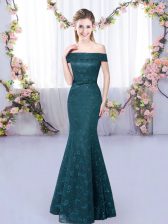  Lace Quinceanera Dama Dress Peacock Green Lace Up Sleeveless Floor Length