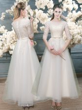  White Half Sleeves Organza Zipper Evening Dress for Prom and Party and Wedding Party