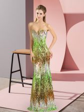  Multi-color Sleeveless Floor Length Sequins Lace Up Homecoming Dress