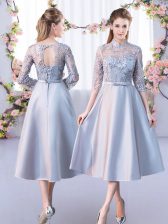  Satin Half Sleeves Tea Length Dama Dress and Lace