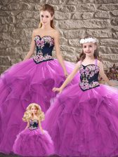 Sophisticated Floor Length Ball Gowns Sleeveless Purple Quinceanera Dresses Lace Up
