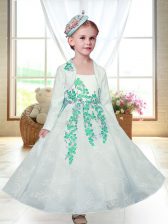  White Sleeveless Lace Zipper Flower Girl Dresses for Wedding Party