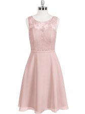  Baby Pink Sleeveless Lace Mini Length Prom Dresses
