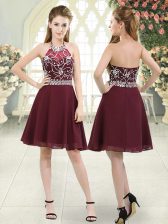 Lovely Knee Length A-line Sleeveless Burgundy Zipper