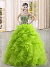  Ball Gowns Quinceanera Dress Yellow Green Sweetheart Organza Sleeveless Floor Length Lace Up