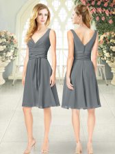 Custom Made V-neck Sleeveless Zipper Grey Chiffon