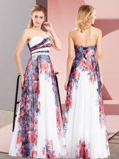  White Lace Up Sweetheart Pattern Prom Party Dress Chiffon Sleeveless