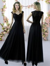 Extravagant Lace Damas Dress Black Zipper Cap Sleeves Floor Length