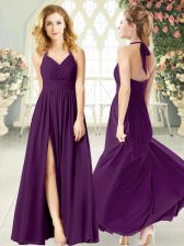 Discount Floor Length Empire Sleeveless Purple Prom Evening Gown Backless