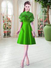  Ruffled Layers Prom Dresses Green Lace Up Cap Sleeves Knee Length
